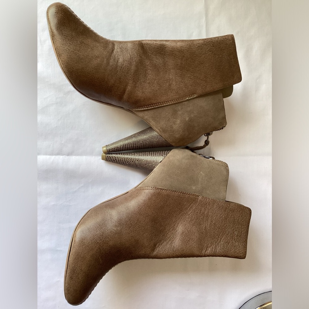 Max Azria BCBG taupe bootie.